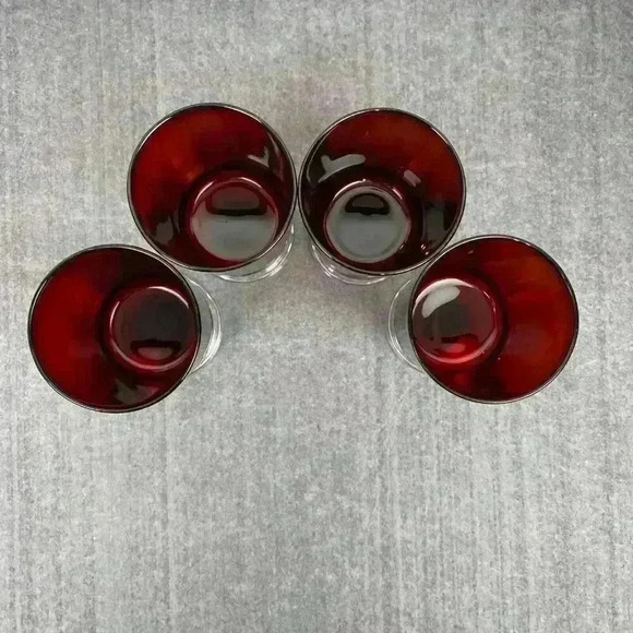 Ruby Red wine glasses clear stems France 5"‎ tall set of 4 - Picture 2 of 8